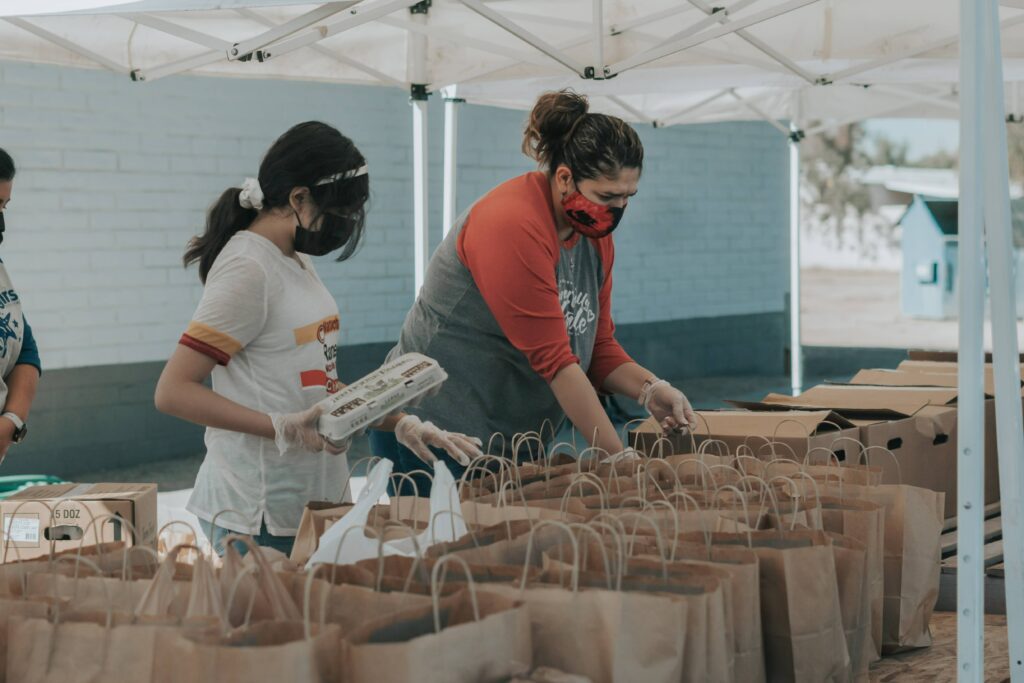 Women working at food pantry.